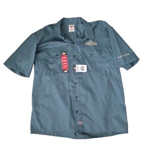 Dickies Work Shirt XL Blue Short Sleeve Button Up Embroidered Logo New with Tags